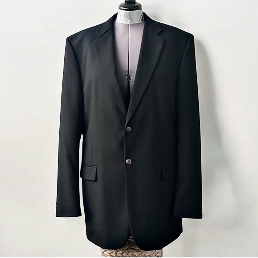 Vintage Black Wool Blend Blazer Men's 44R Brass Buttons Formal Wool Sport Coat